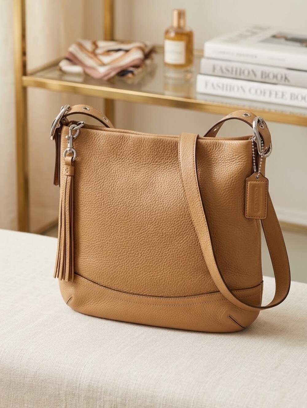 Coach Legacy 10894 Tan Pebbled Leather Tassel Shoulder Hobo Bag Y2K